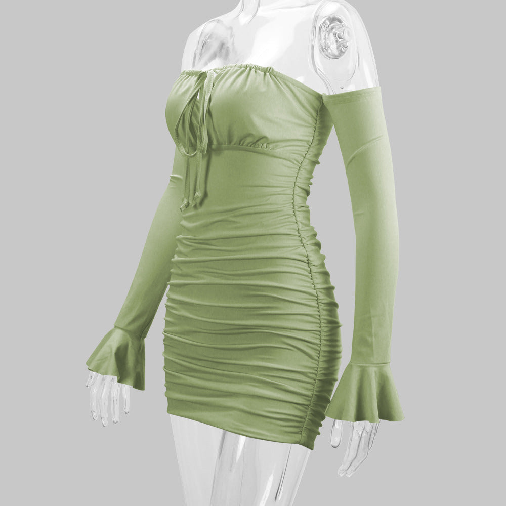 Women's lace-up off-shoulder long sleeve slim fit sheath sexy dress casual party