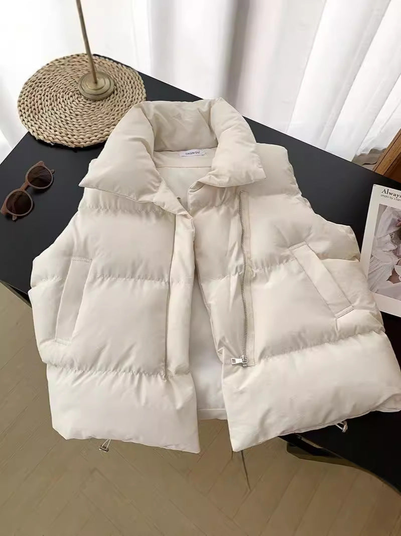 Foreign Trade Autumn and Winter New Down Cotton Vest Women's Short Outer Wear Korean Style Vertical Collar Cotton-padded Jacket Vest Waistcoat