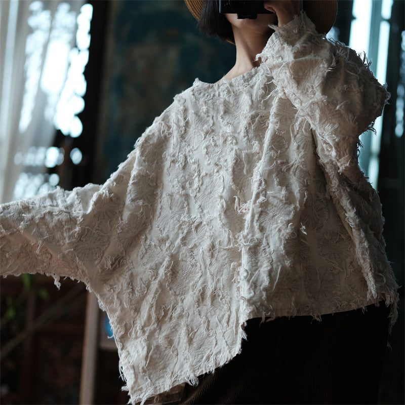 Versatile Cotton Linen Tassel Long Sleeve Blouse