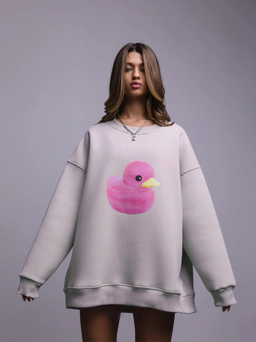 Duck pattern round neck sweater women's simple casual loose printed sweater