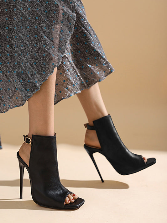 Belt Buckle Peep Toe Split-Joint Pumps Sandals