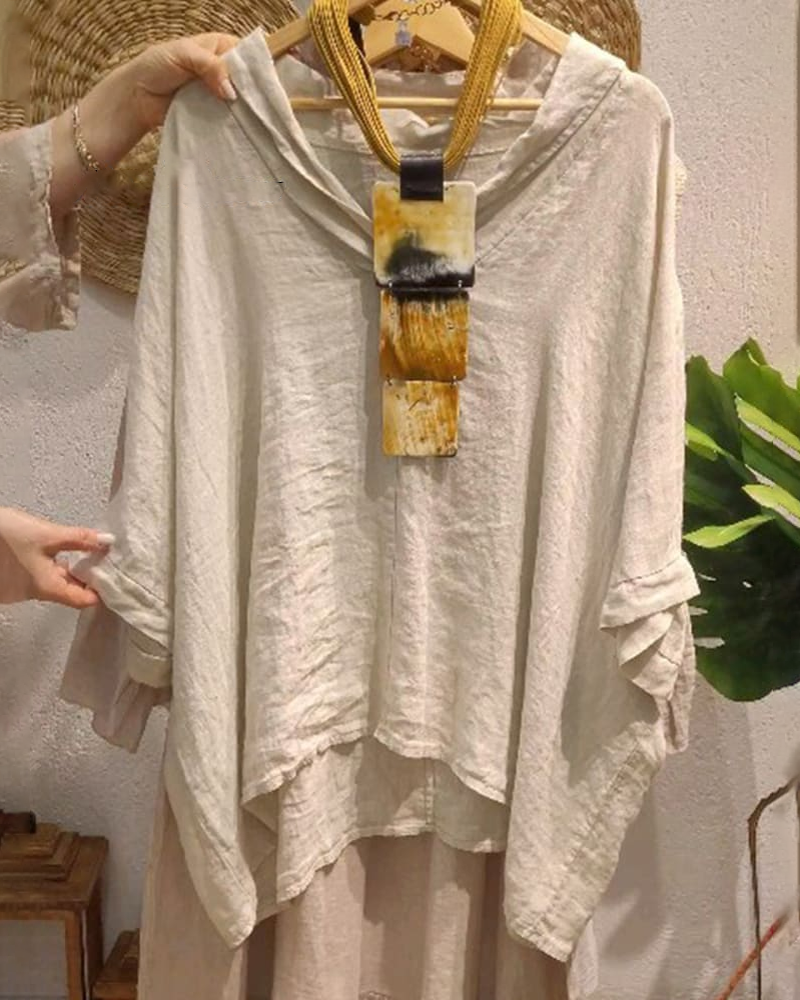 Casual  Nature Linen  Lapel  Neck Top