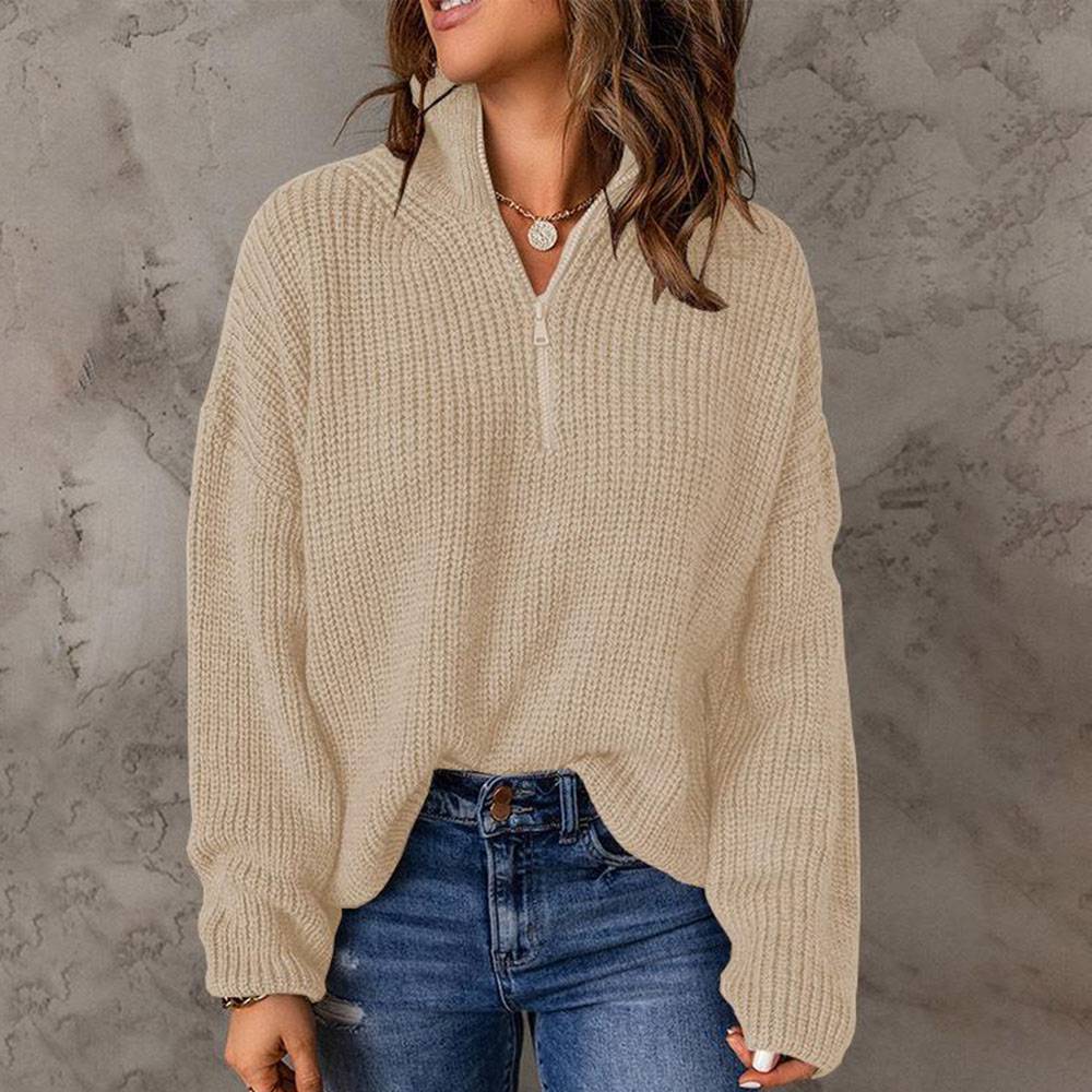 Zipper Turtleneck Women's Sweater