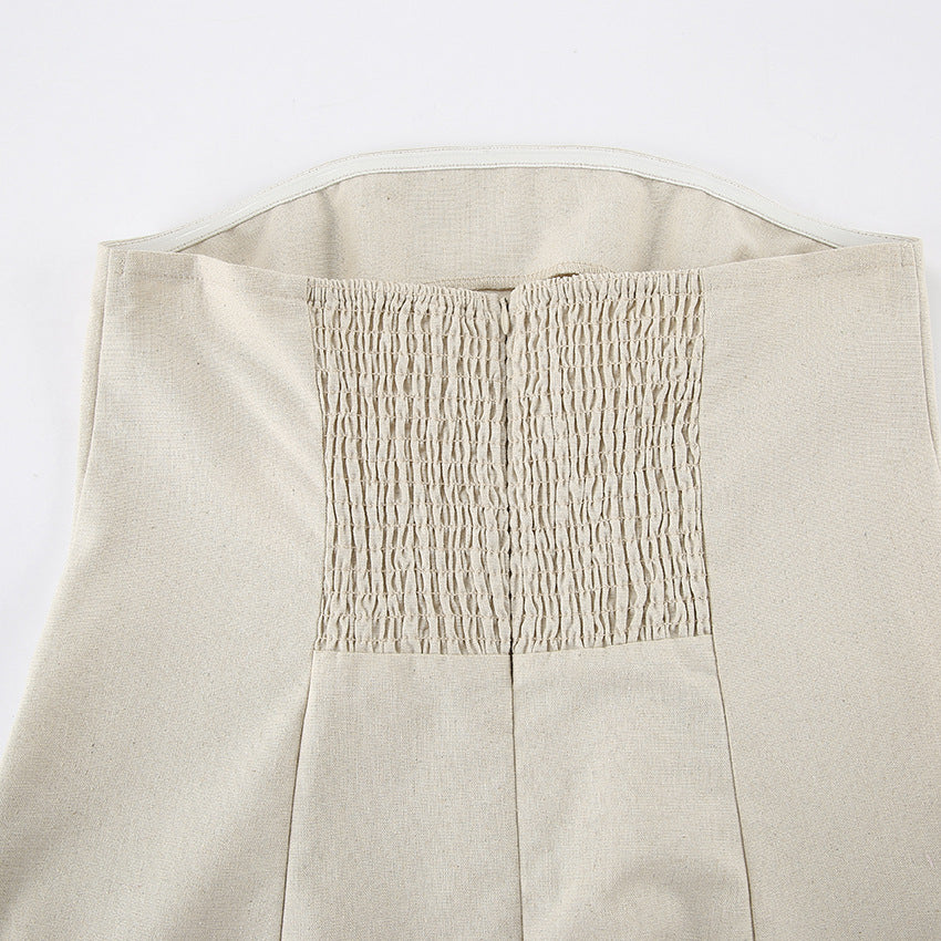 Vacation Cotton-Linen Solid Sheath Backless Maxi Dress