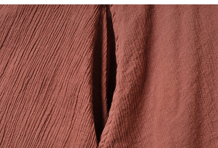 Literary Linen Fake Two Piece Long Sleeve Dress