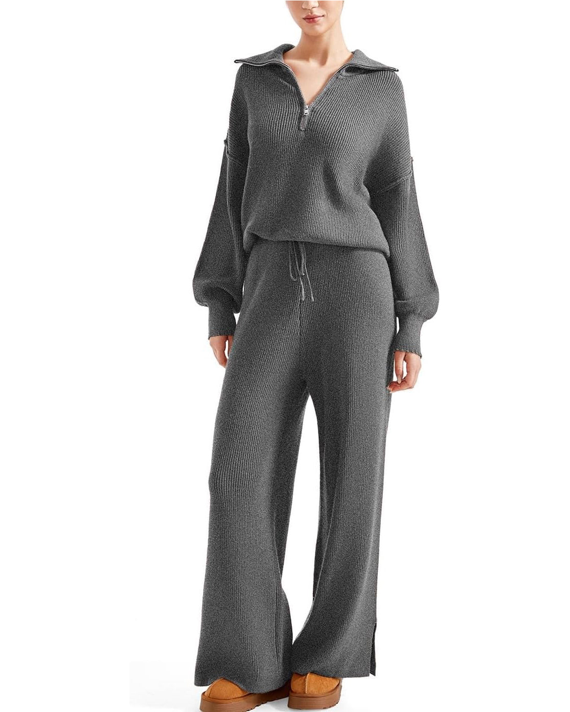 Oversized Quarter Zip Pullover Wide Leg Pants Two-Piece Set【Buy Two Free Shipping】