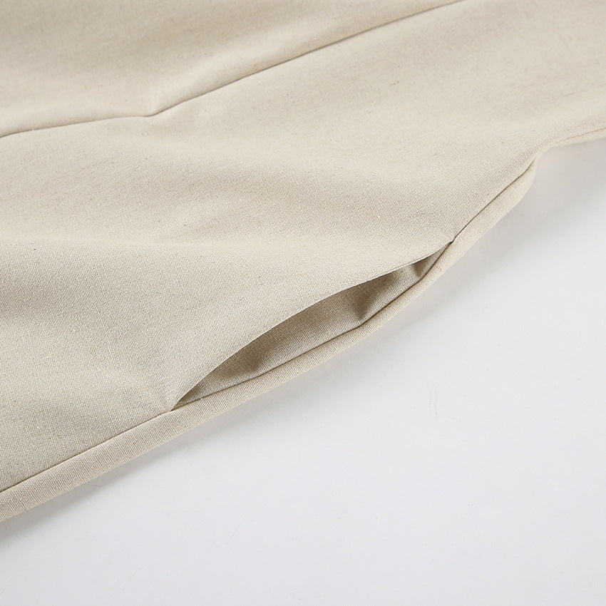 Vacation Cotton-Linen Solid Sheath Backless Maxi Dress