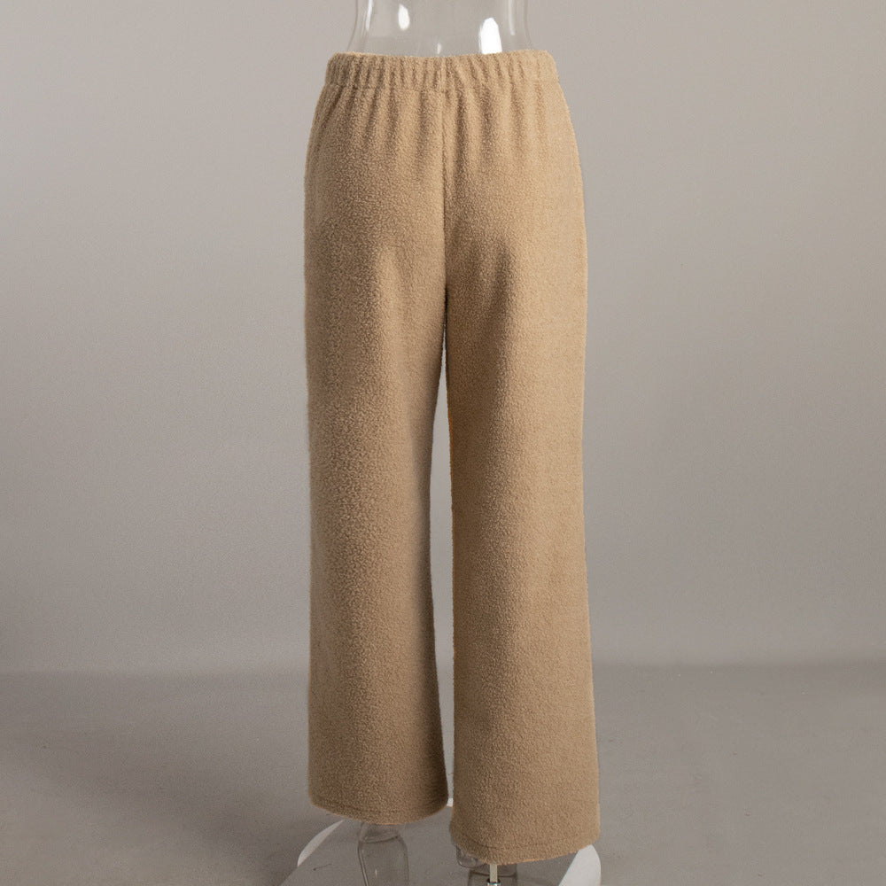 Lamb wool wide-leg trousers autumn and winter women's casual commute baggy straight trousers