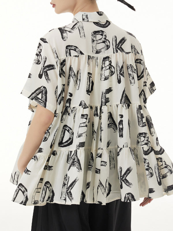 Casual Alphabet Print Short Sleeve Shirt