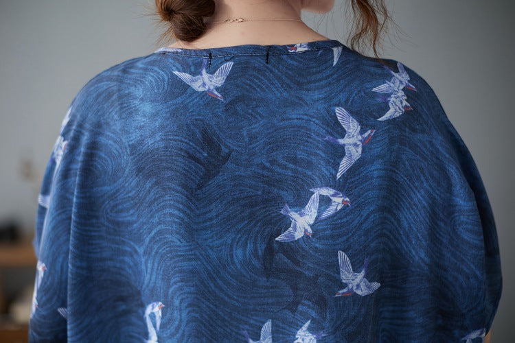 Vintage Print V-neck Short Sleeve Maxi Dress