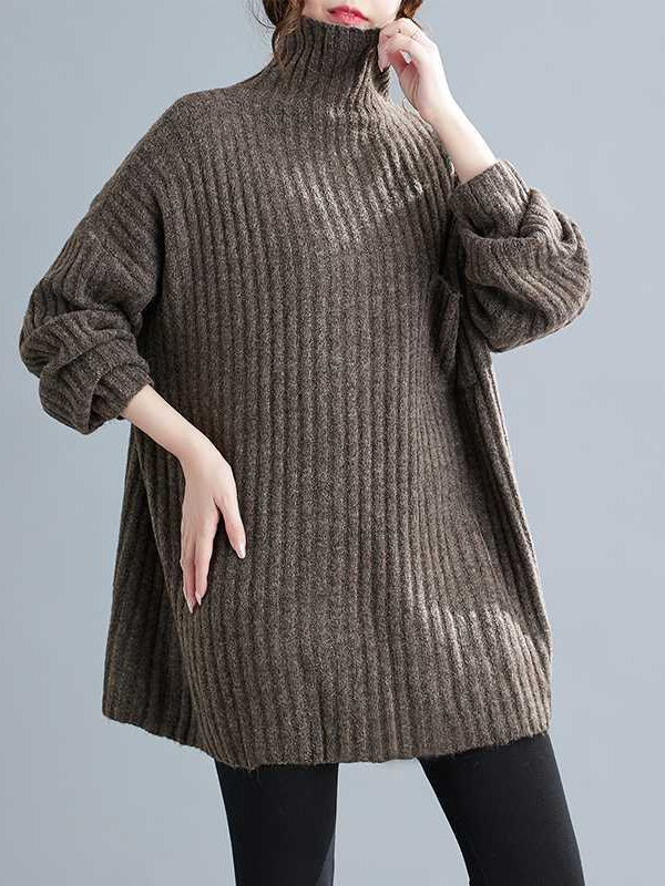 Literary Knit Vertical Stripe Turtleneck Sweater