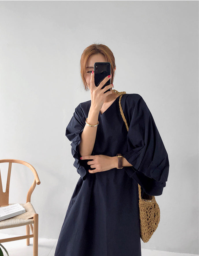 Loose Solid Color Midi Dress