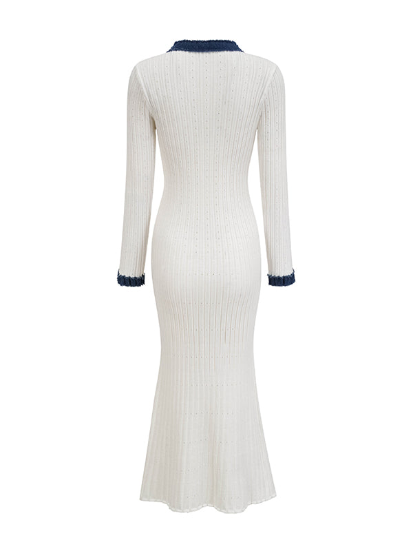 Bodycon High Waisted Buttoned Round-Neck Knit Dresses Midi Dresses