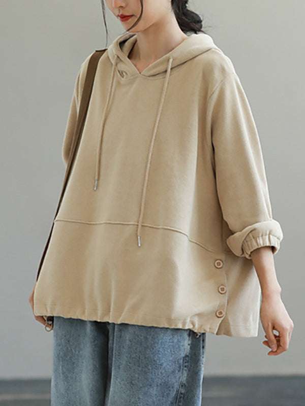 Loose Solid Color Hooded Long Sleeve Sweater