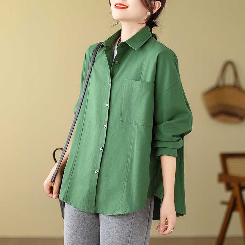 Literary Solid Color Long Sleeve Shirt