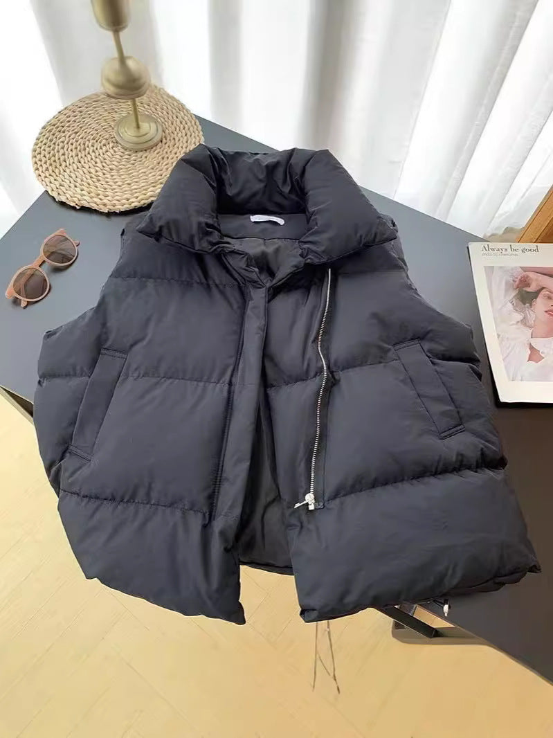 Foreign Trade Autumn and Winter New Down Cotton Vest Women's Short Outer Wear Korean Style Vertical Collar Cotton-padded Jacket Vest Waistcoat