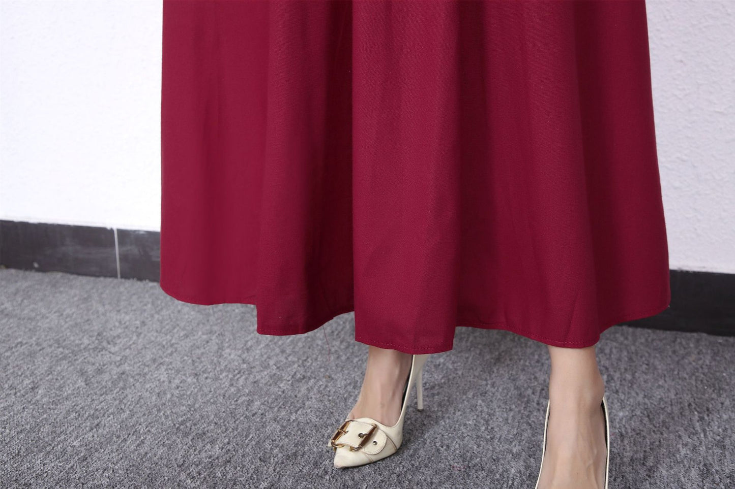 Simple Solid Color Stand Collar Maxi Dress