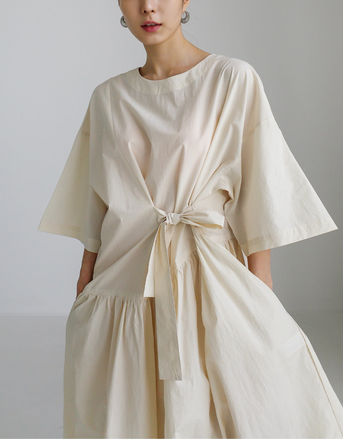 Urban Style Bow Lace-Up Midi Dress