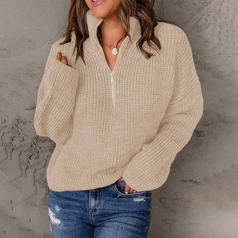 Zipper Turtleneck Women's Sweater