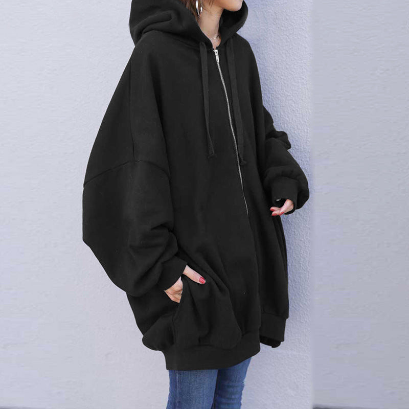 Casual Solid Color Zipper Hooded Sweatshirt