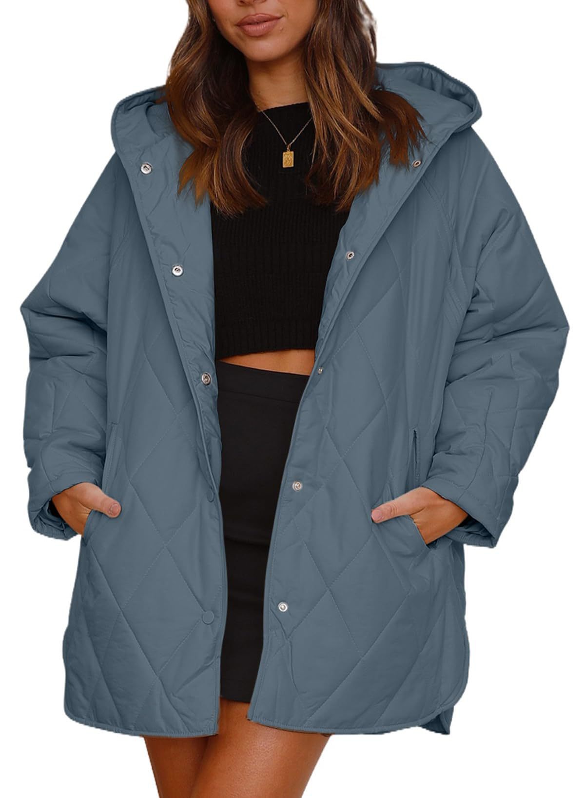 ins European and American Foreign Trade Amazon 2023 Women's winter jacket casual diamond quilted hooded lightweight jacket for women