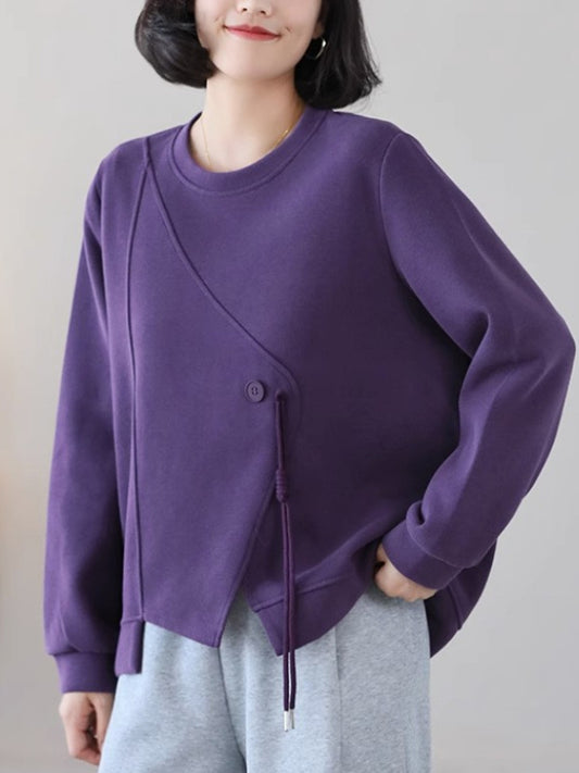 Casual Solid Color Splicing Long Sleeve Sweatshirt