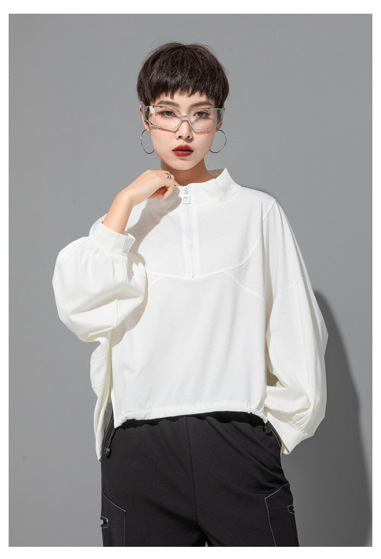 Casual Splicing Bat Sleeve Zipper T-shirt