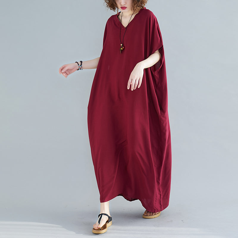 Loose Cotton Solid Color Maxi Dress