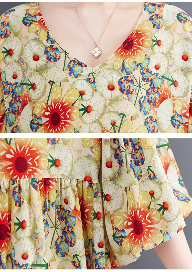 Literary Print Round Neck Short Sleeve Midi Dress