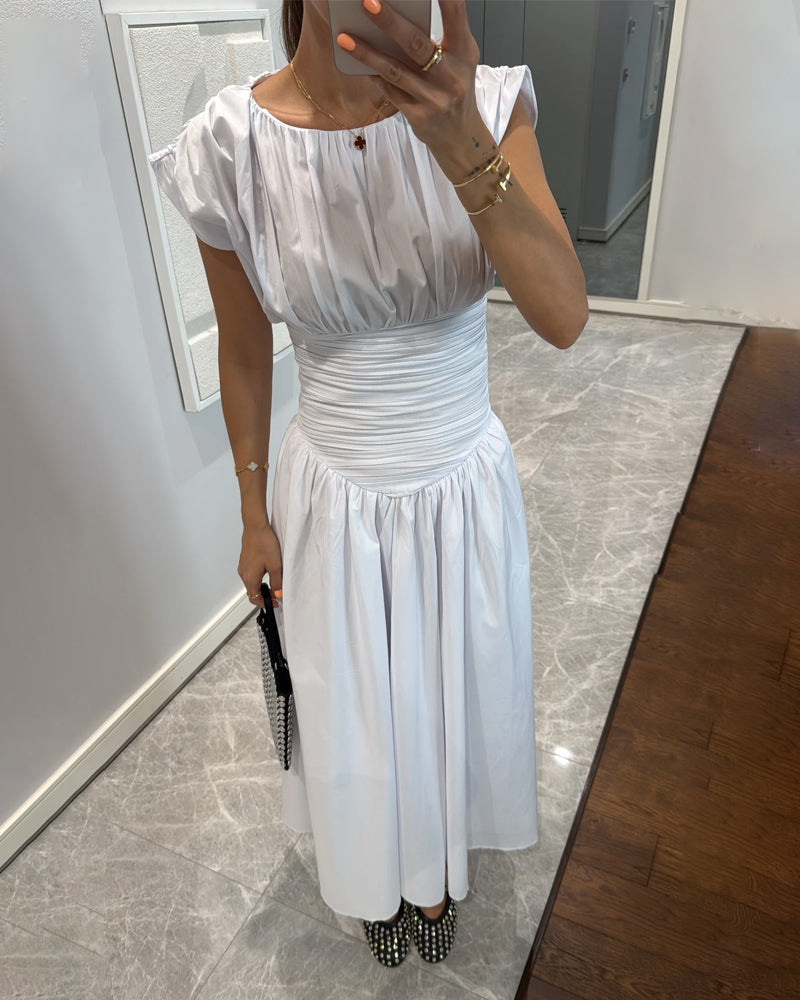 Fashion Solid Color Pleated Dress