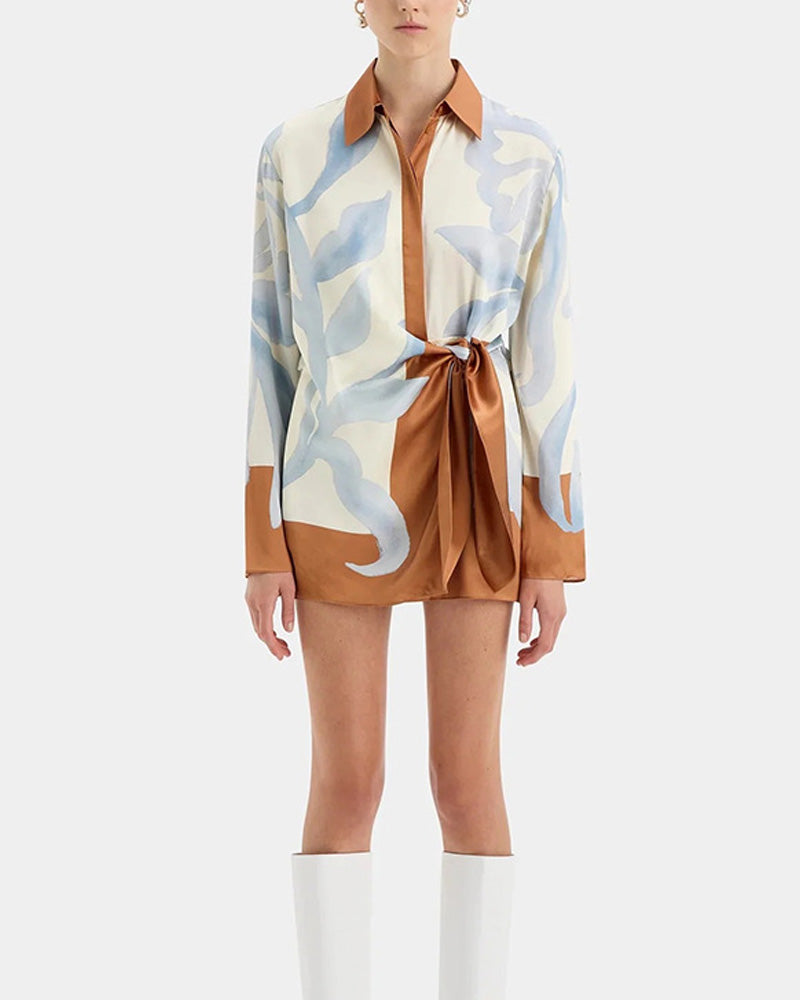 Irregular Knot Long Sleeve Shirt Dress