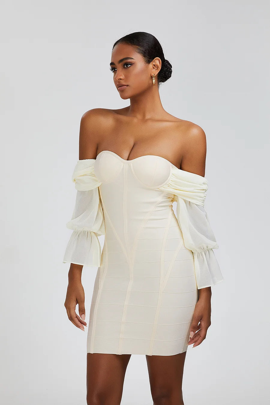 Women Sexy Bandage Midi Dress In White
