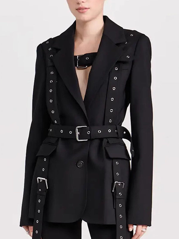 Personalized Studded Buckle Long Sleeve Blazer