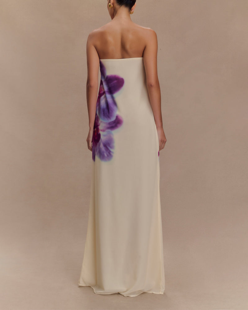 Holiday Flower Print Strapless Dress