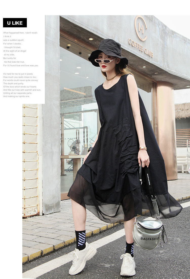 Vintage Patchwork Irregular Sleeveless A-Line Dress