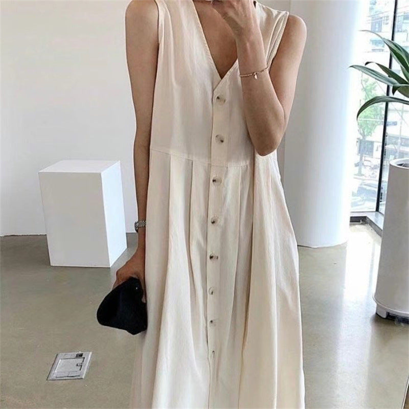 Summer Vintage V-Neck Sleeveless Midi Dress