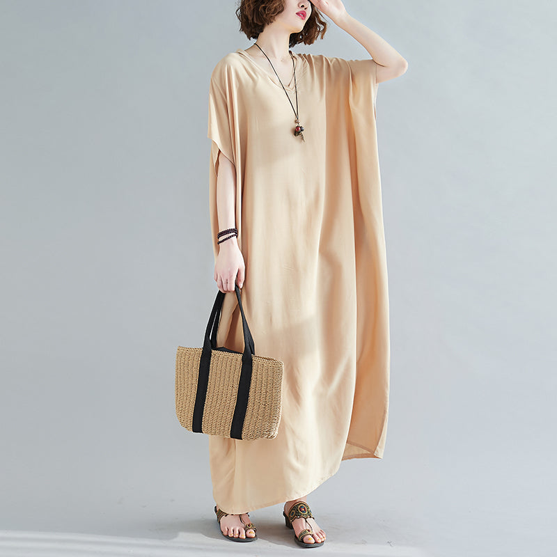 Loose Cotton Solid Color Maxi Dress