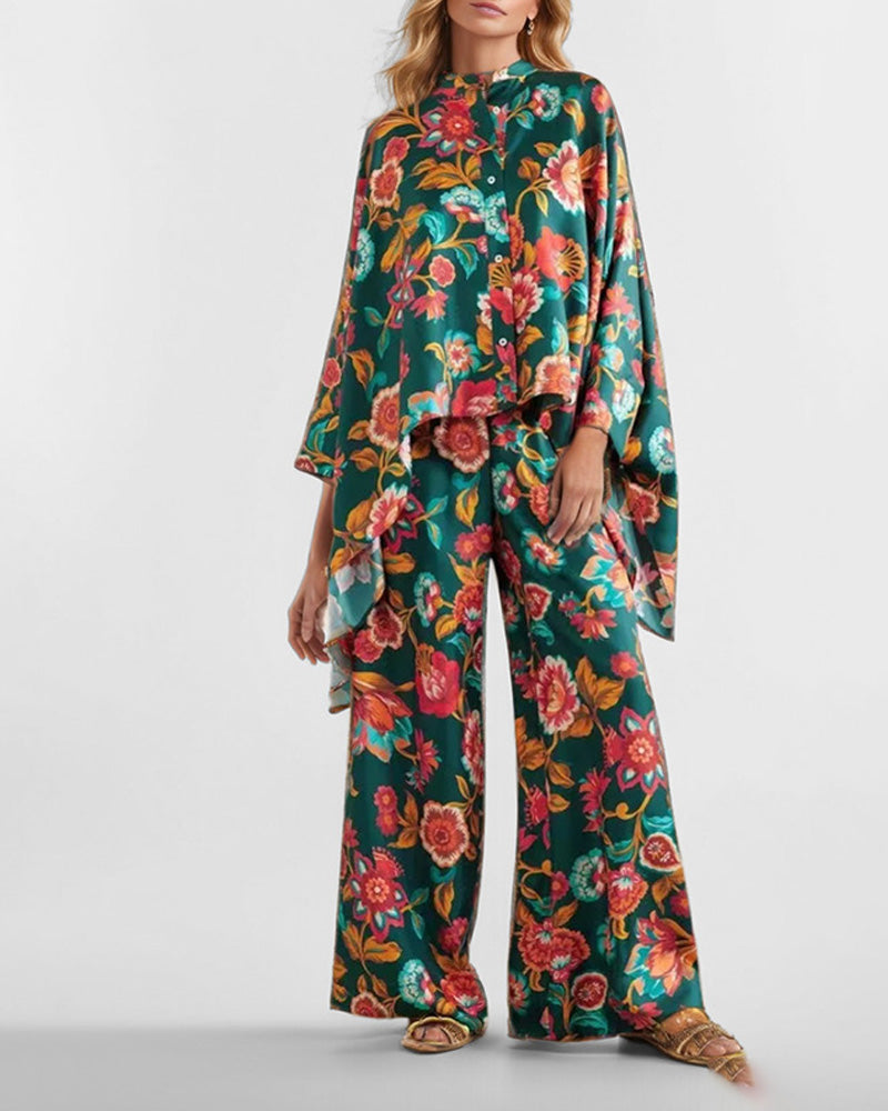 Fashion Print Loose Shirt Trousers Set