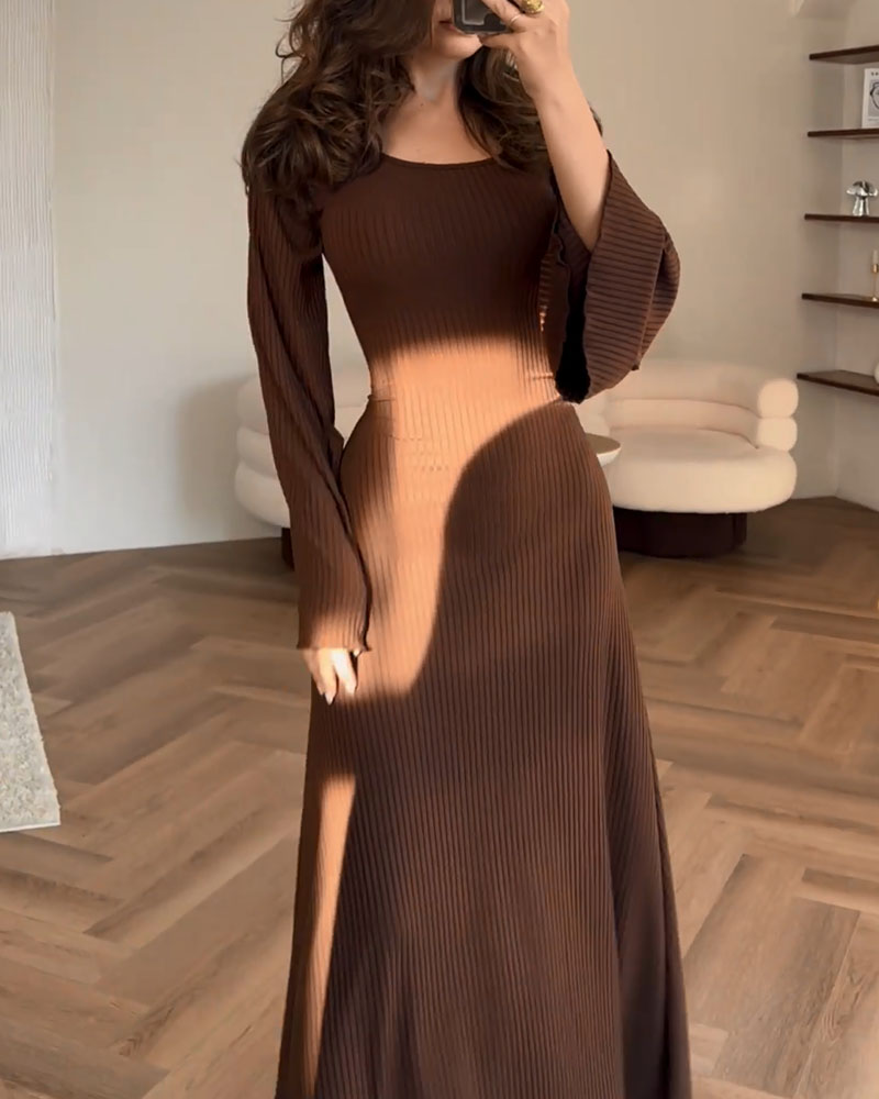 Bell sleeves lace-up waist dress
