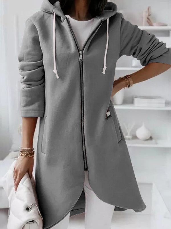 Simple Zipper Hooded Long Sleeve Outwear
