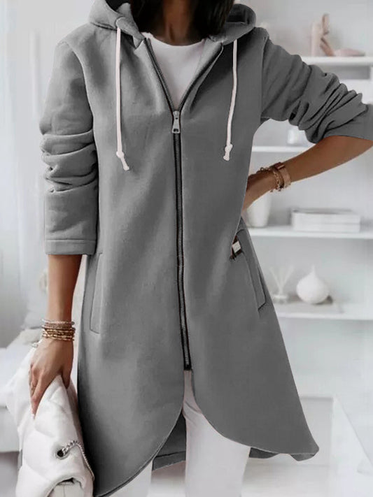 Simple Zipper Hooded Long Sleeve Outwear