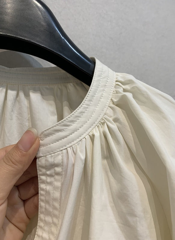 V-Neck Loose Casual Puffy Sleeves Solid Color Maxi Dress