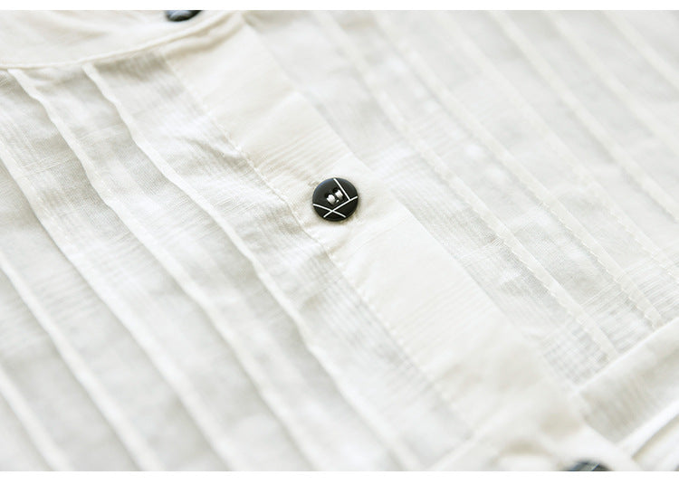 Literary Splicing Bubble Sleeve Cotton Shirt