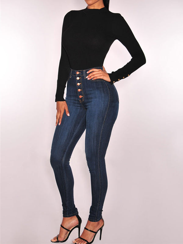 Skinny Leg High-Waisted Split-Joint Jean Pants Bottoms