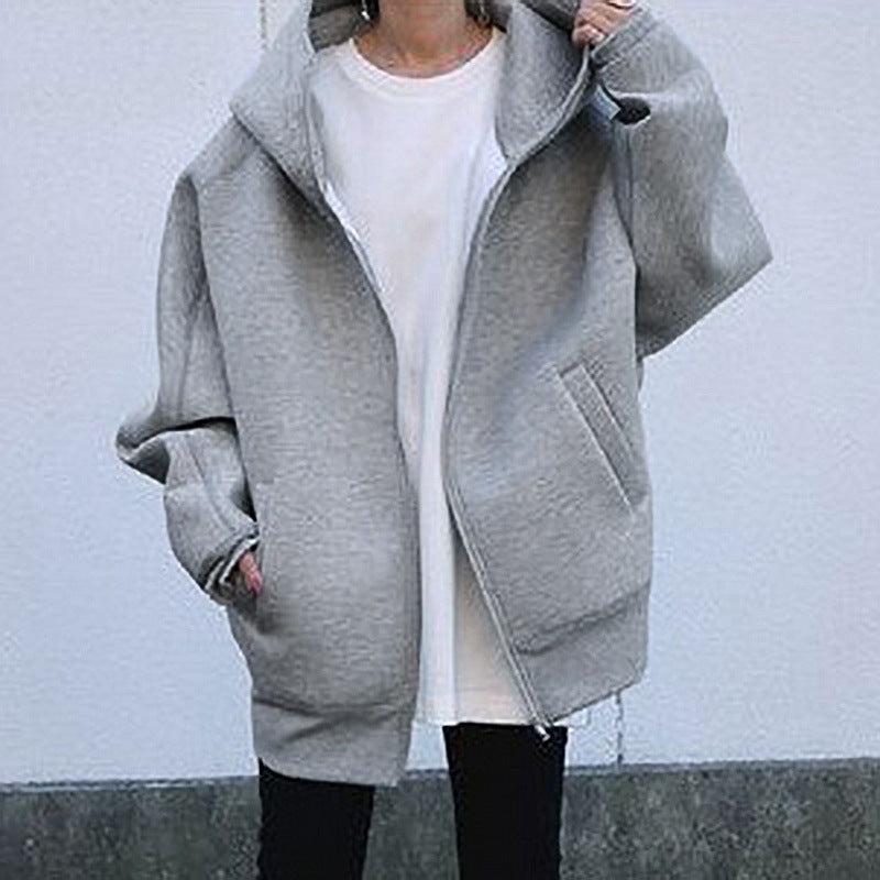 Simple Zipper Hooded Long Sleeve Sweatshirt