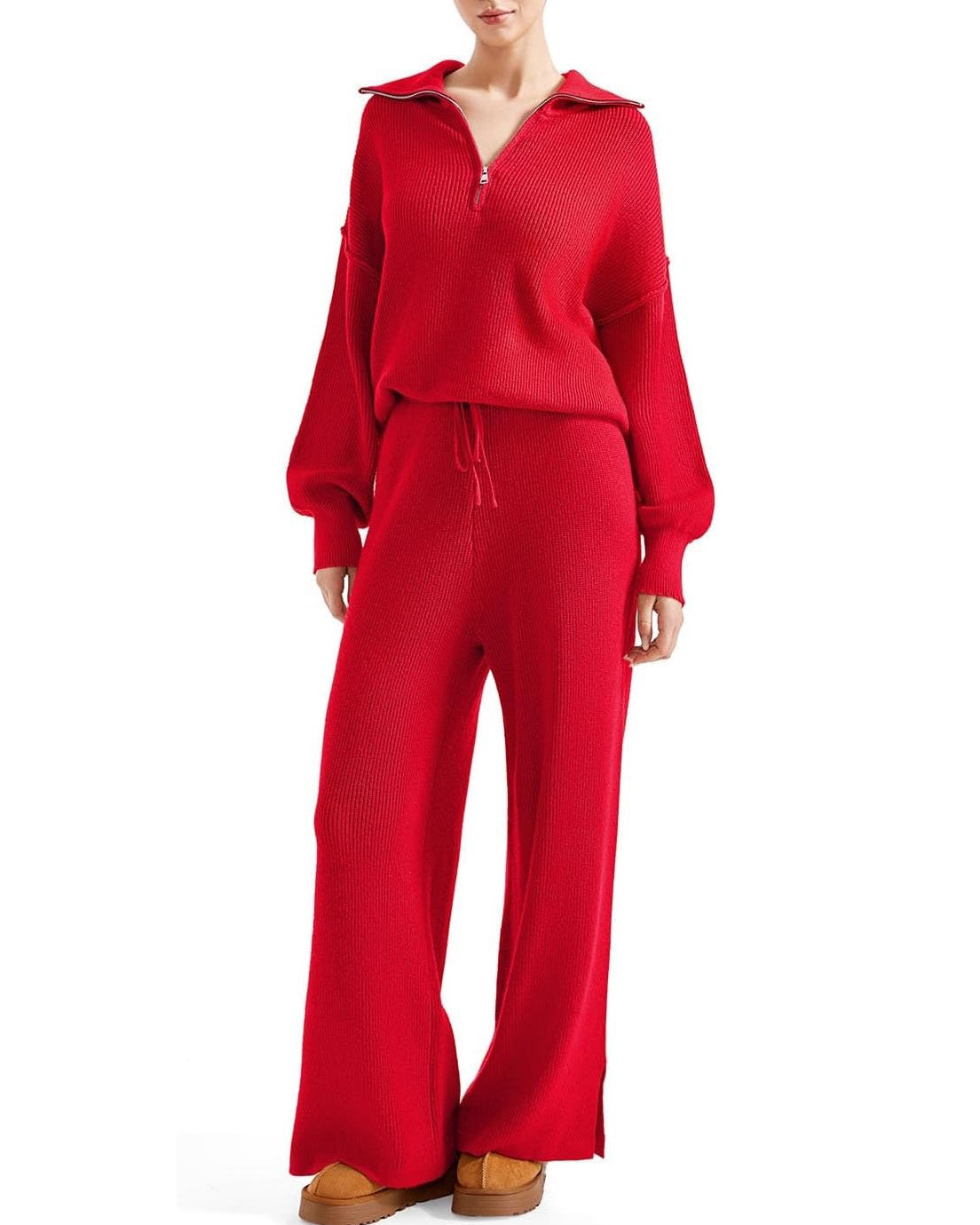 Oversized Quarter Zip Pullover Wide Leg Pants Two-Piece Set【Buy Two Free Shipping】