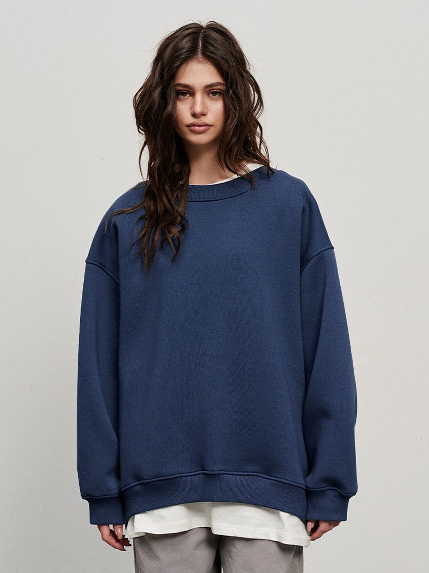 Round neck loose sweatshirt women's autumn winter Street solid color Oversize polar fleece pullover top