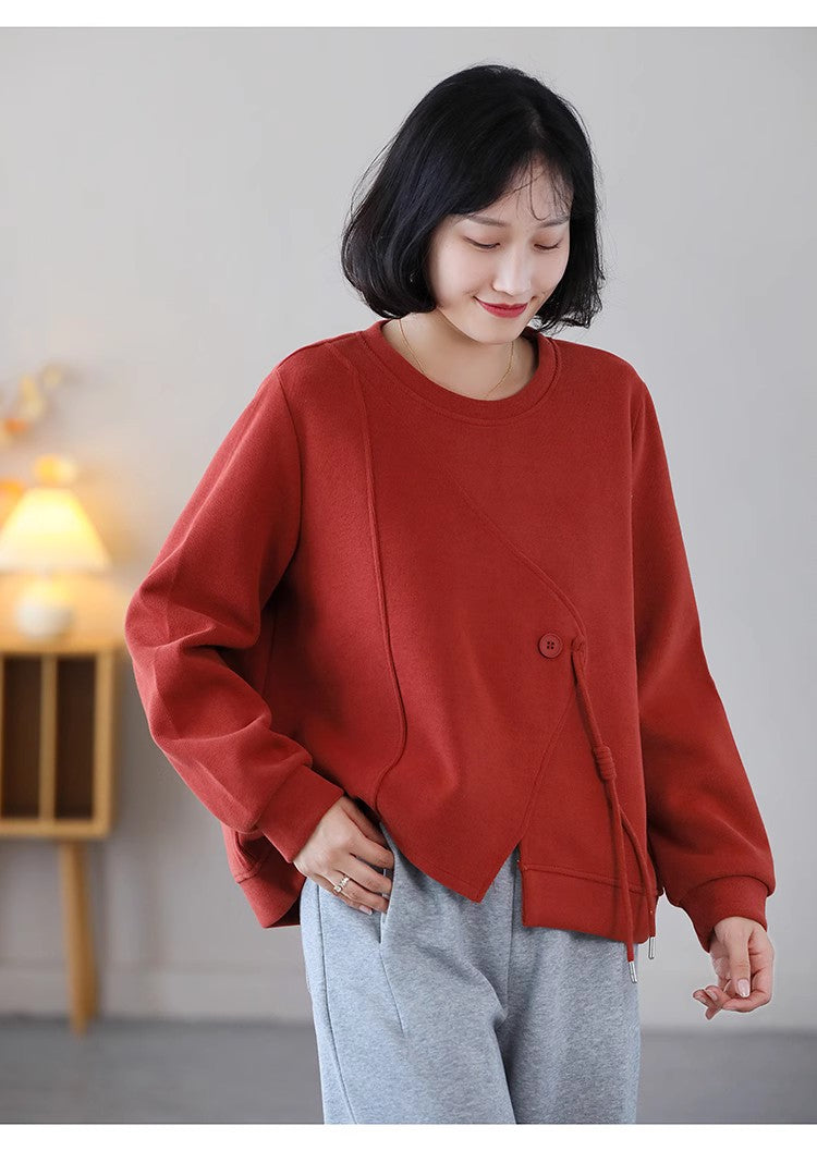 Casual Solid Color Splicing Long Sleeve Sweatshirt