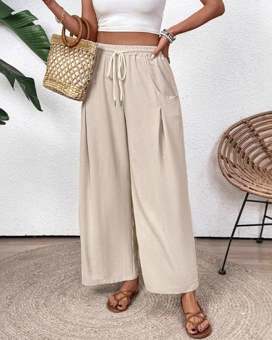 Drawstring Pocket Wide Leg Casual Pants