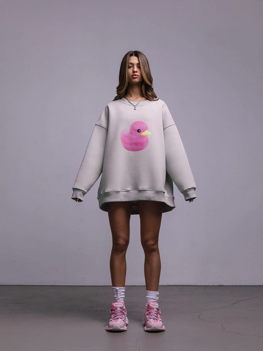 Duck pattern round neck sweater women's simple casual loose printed sweater